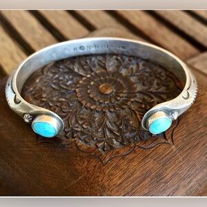 K. Nataani Navajo Turquoise Engraved Cuff Bracelet Sundance Silver Signed